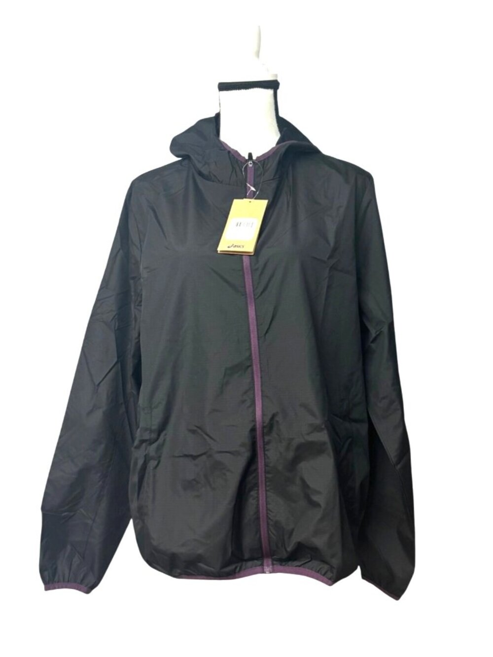 ASICS Women's Hooded Packable Jacket, Black, Sz. L